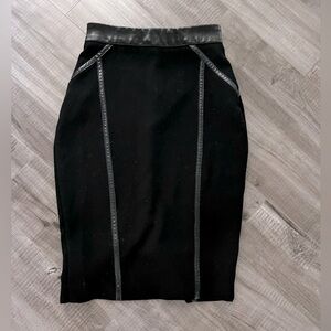 Bebe wiggle pencil skirt.  Faux leather detail.